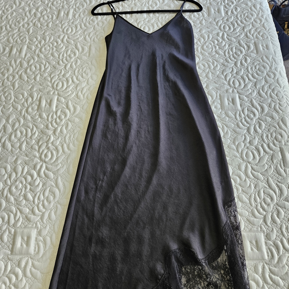 Elegant Black Slip Dress with Lace Detail